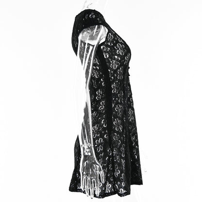 Square Neck Black White Mini Summer High Waist Short Sleeve Beachwear Bodycon Hollow Out Sundress Dress The Clothing Company Sydney