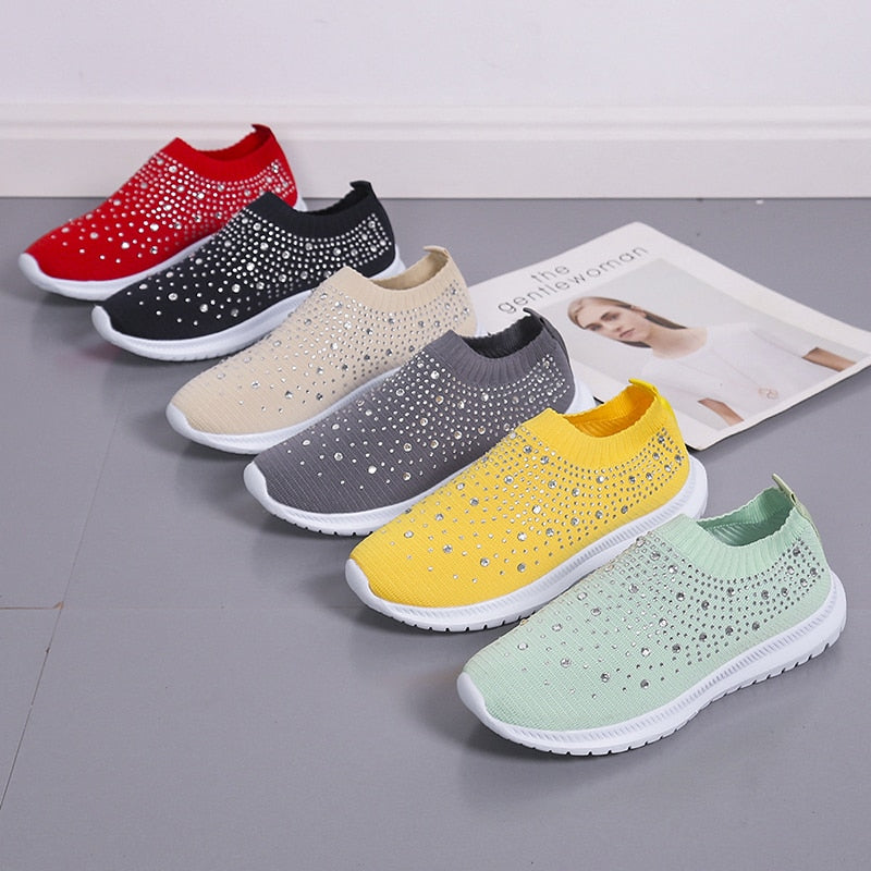 Crystal Breathable Mesh Sneaker Shoes for Women Comfortable Soft Bottom Flats Plus Size Non Slip Casual Shoes The Clothing Company Sydney