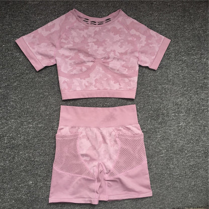 2PCS Camouflage Set Women Yoga Suit Sport Set Gym Workout Clothes Long Sleeve Fitness Crop Top High Waist Seamless Camo Leggings The Clothing Company Sydney