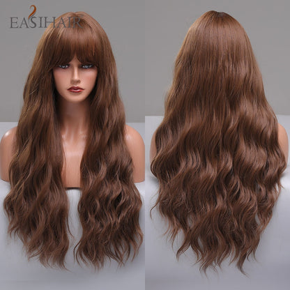 Ombre Gray Ash Wavy Wigs with Bang Light Blonde Platinum Synthetic Long Hair for Women Daily Party Heat Resistant Fiber Wigs The Clothing Company Sydney