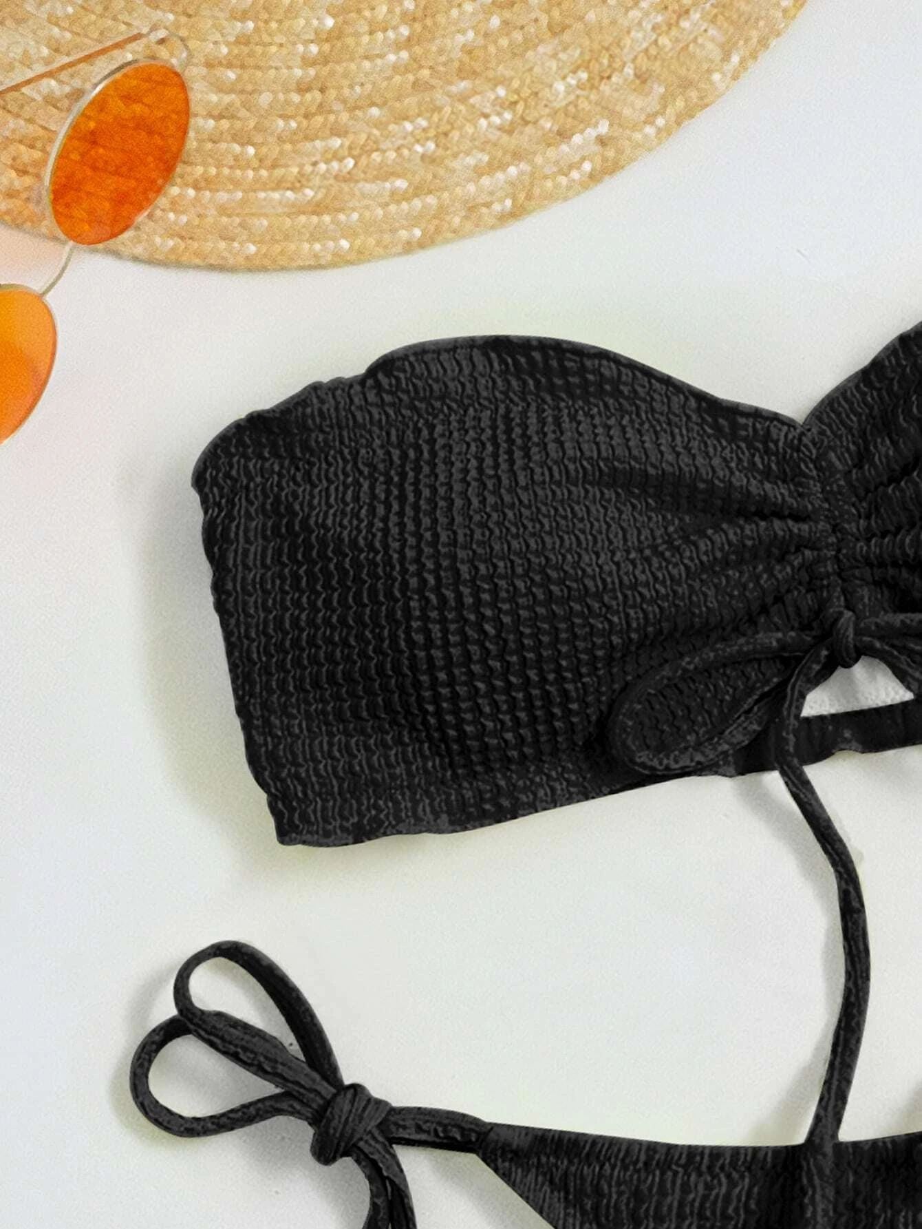 Tie Front Bandeau Thong Bikinis Two Piece Swimwear Swimsuit Bikini Set Summer Beach Bathing Suit The Clothing Company Sydney