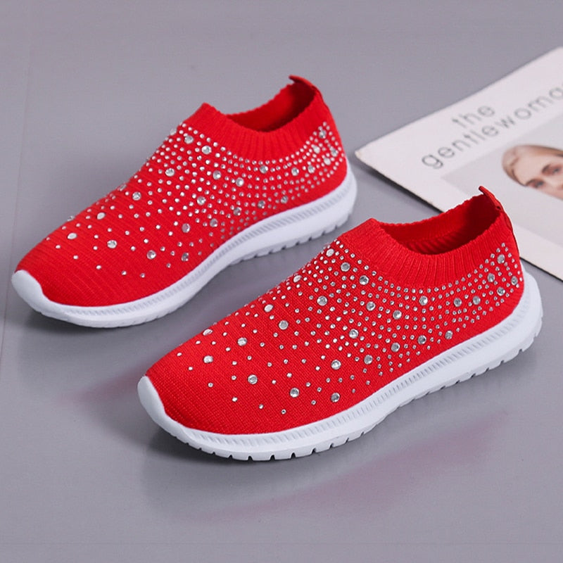 Crystal Breathable Mesh Sneaker Shoes for Women Comfortable Soft Bottom Flats Plus Size Non Slip Casual Shoes The Clothing Company Sydney