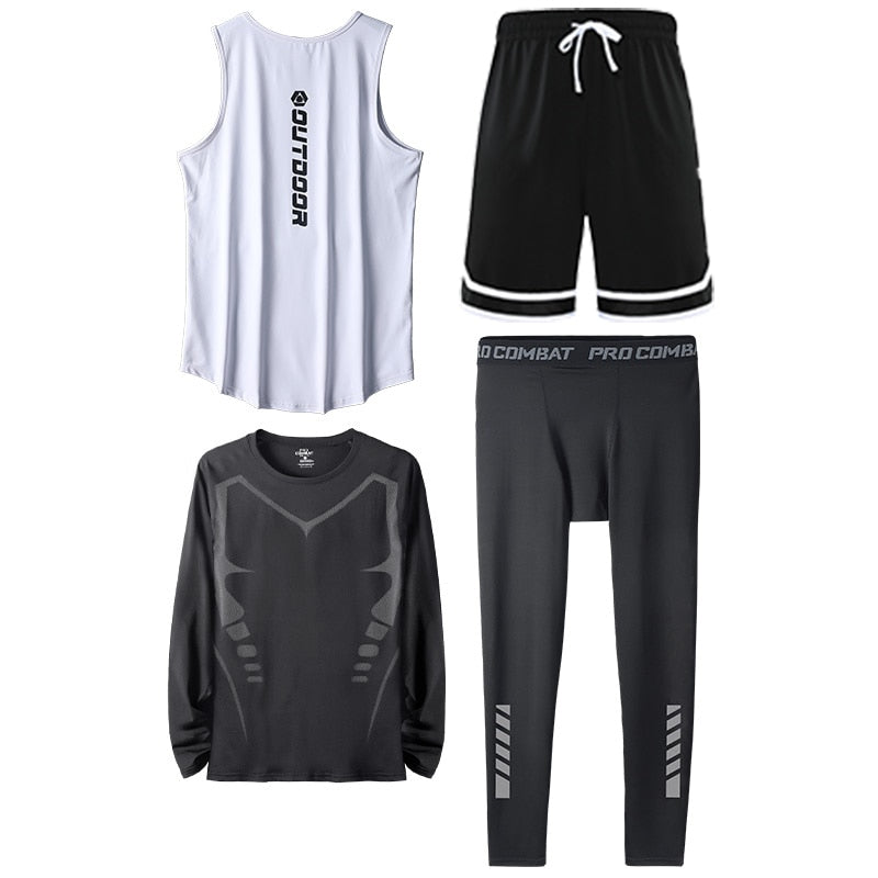 4 Piece/Set Men's Basketball Tracksuit Gym Fitness Compression Sports Suit Running Jogging Sport Wear Exercise Workout Tights Shorts The Clothing Company Sydney