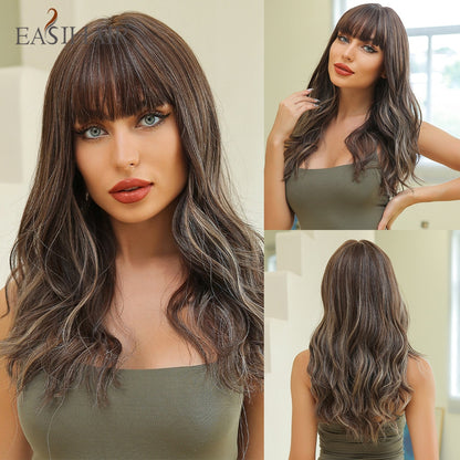 Ombre Gray Ash Wavy Wigs with Bang Light Blonde Platinum Synthetic Long Hair for Women Daily Party Heat Resistant Fiber Wigs The Clothing Company Sydney