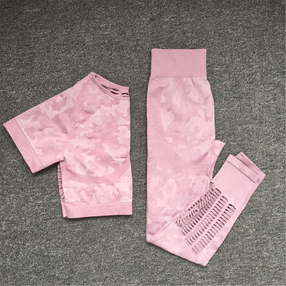 2PCS Camouflage Set Women Yoga Suit Sport Set Gym Workout Clothes Long Sleeve Fitness Crop Top High Waist Seamless Camo Leggings The Clothing Company Sydney