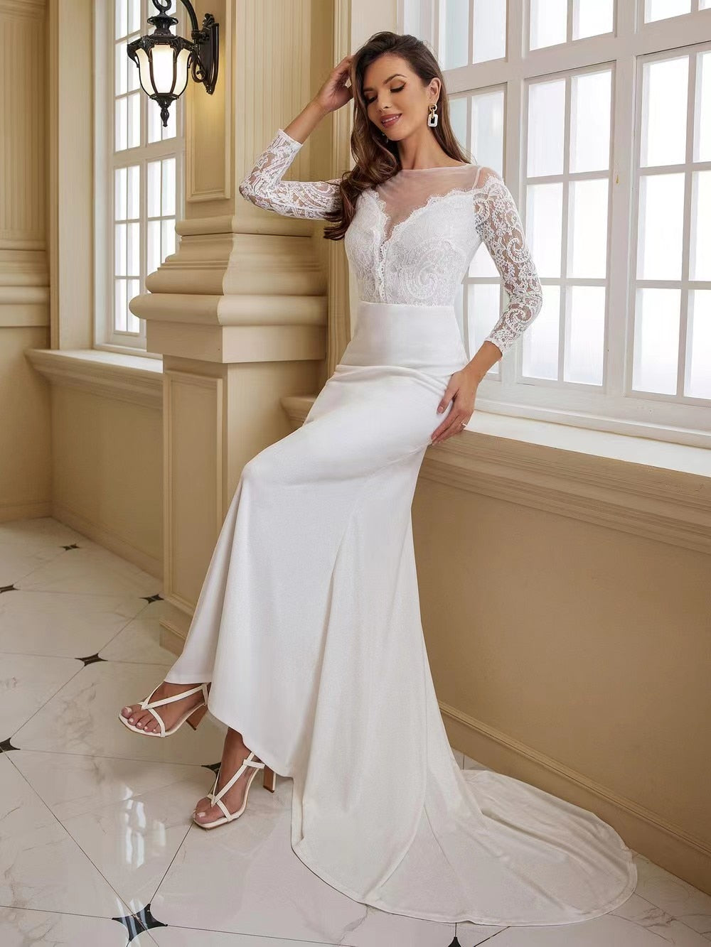 Wedding dress Bride White Long Sleeve Elegant Gorgeous Robe Mariage Long Train Dress The Clothing Company Sydney