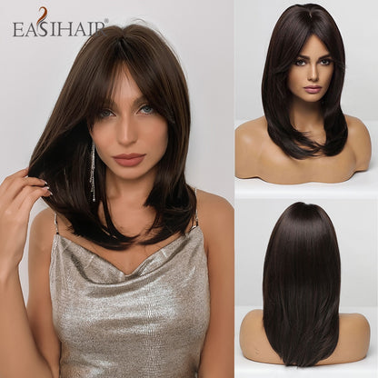 Short Straight Bob Wigs with Bang Golden Brown Natural Synthetic Hair for Women Daily Cosplay Heat Resistant Fiber Wigs The Clothing Company Sydney