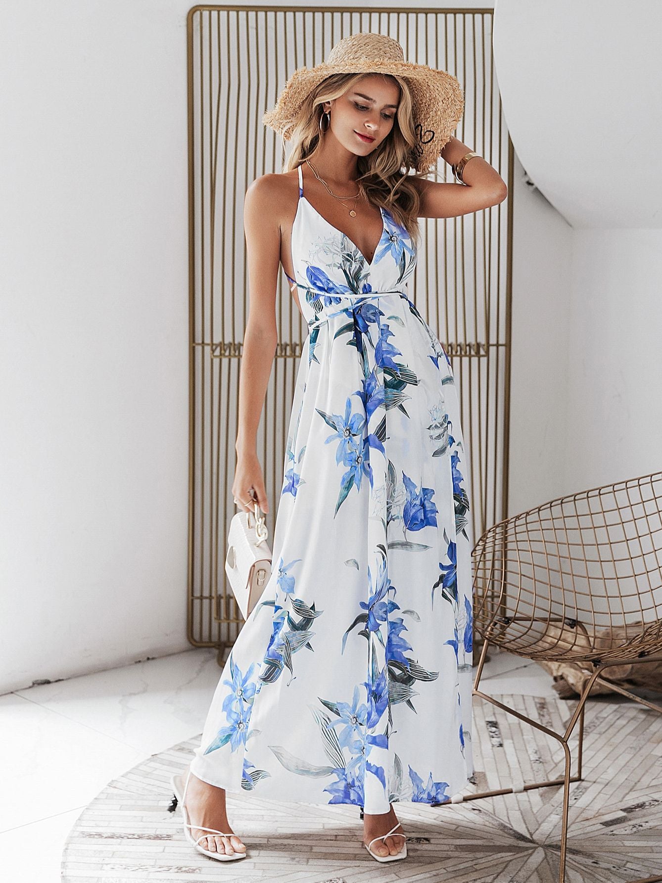 beach party dresses for women Holiday print straps backless summer party dress women High waist lace – The Clothing Company Sydney