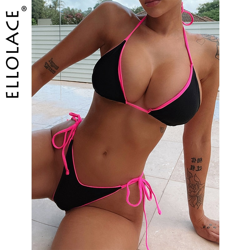 2 Piece Halter Swimsuit Woman Micro Bikini Patchwork Swimwear Summer Bathing Suits Lace Up Swimming Beach Outfits The Clothing Company Sydney