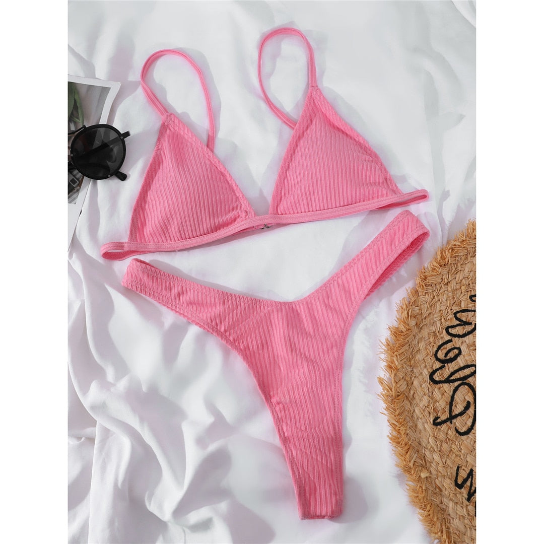 Ribbed High Cut Bikini Female Swimsuit Swimwear Two-piece Bikini set Bather Bathing Suit The Clothing Company Sydney