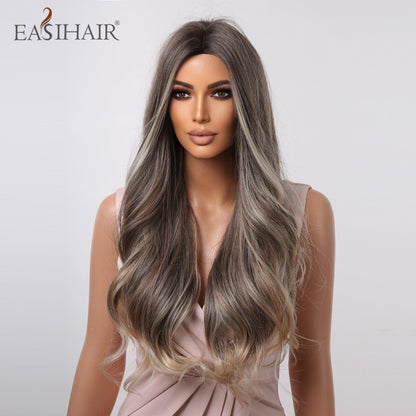 Ombre Brown Gray Ash Synthetic Long Wavy Wigs Middle Part Mixed Blonde Wig Women Daily Cosplay Heat Resistant Wigs The Clothing Company Sydney