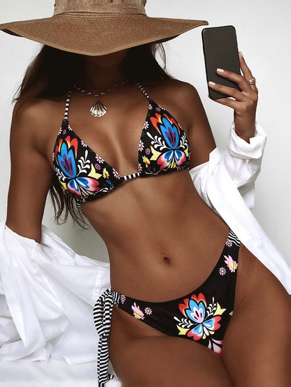 2 Piece Bikini Push Up Swimwear Floral Print Bikinis Set Back Lace-up Swimsuit Bathing Suit Beach Wear The Clothing Company Sydney