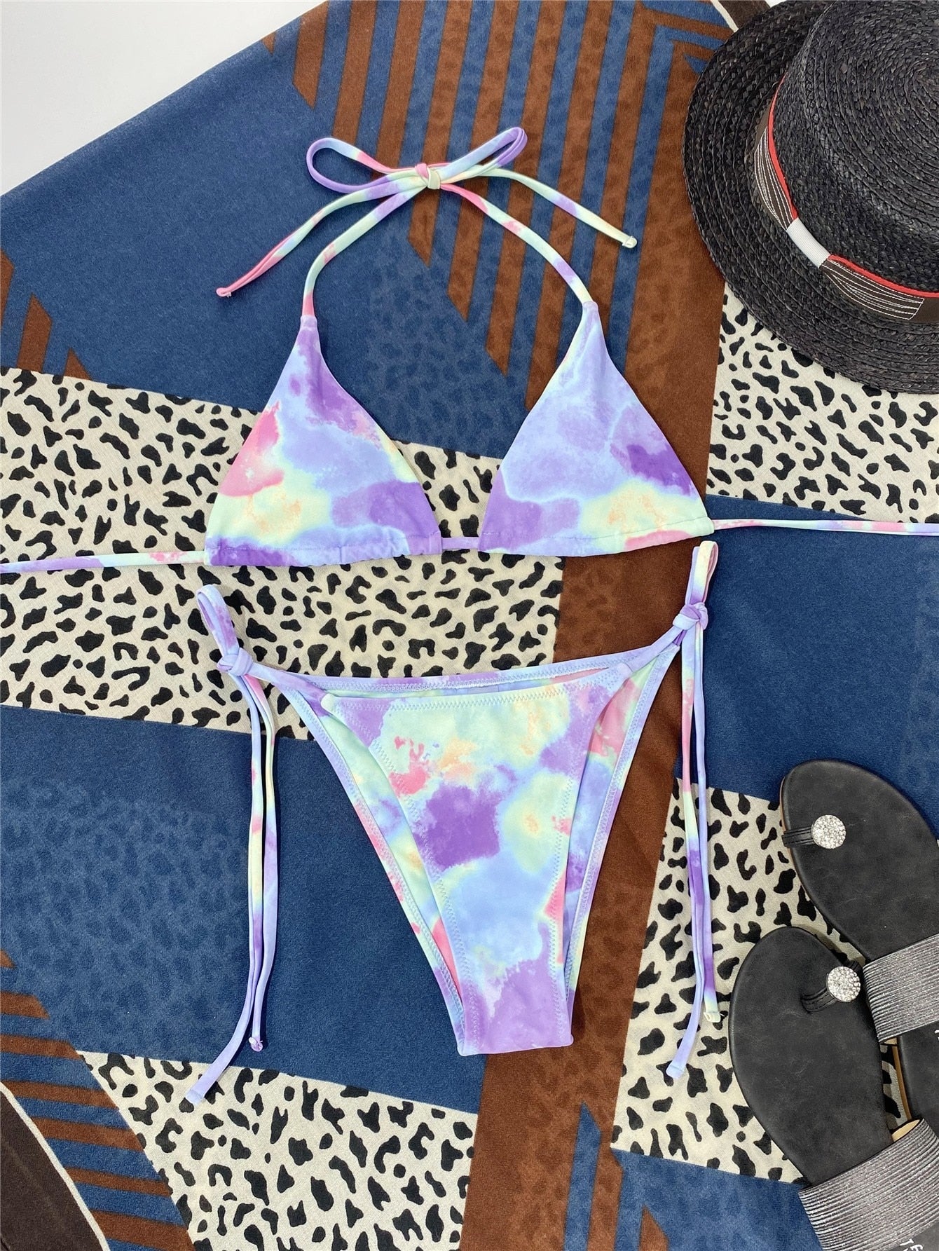 2 Piece Tie Dye Micro Triangle Halter Tie Side Bikini Swimsuit Swimwear Bikini Set Summer Beach Bathing Suit The Clothing Company Sydney