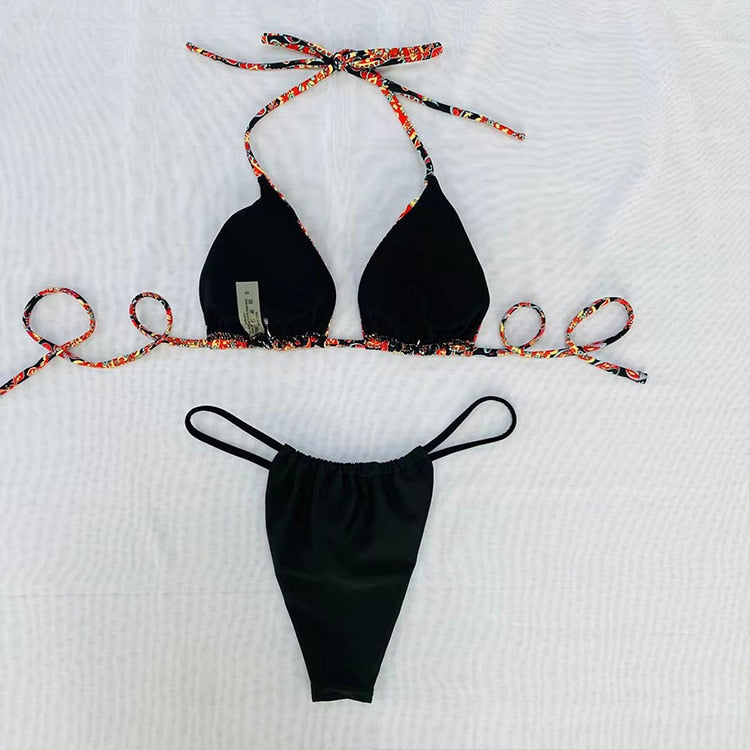 2 Piece Swimsuit Print Top Micro Bikini Split Swimwear Paisley Print Halter Bikini Set The Clothing Company Sydney
