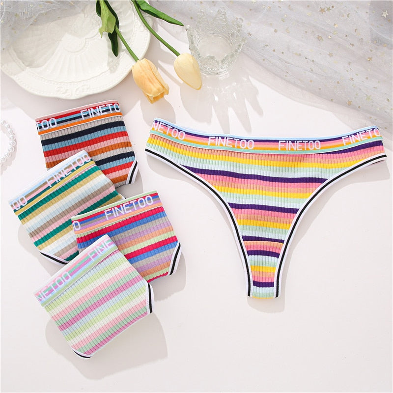 3 Pack Cotton Mix Seamless G-string Colorful Striped Lingerie Panties S-XL Thongs Female Letter Waist Underwear Briefs The Clothing Company Sydney