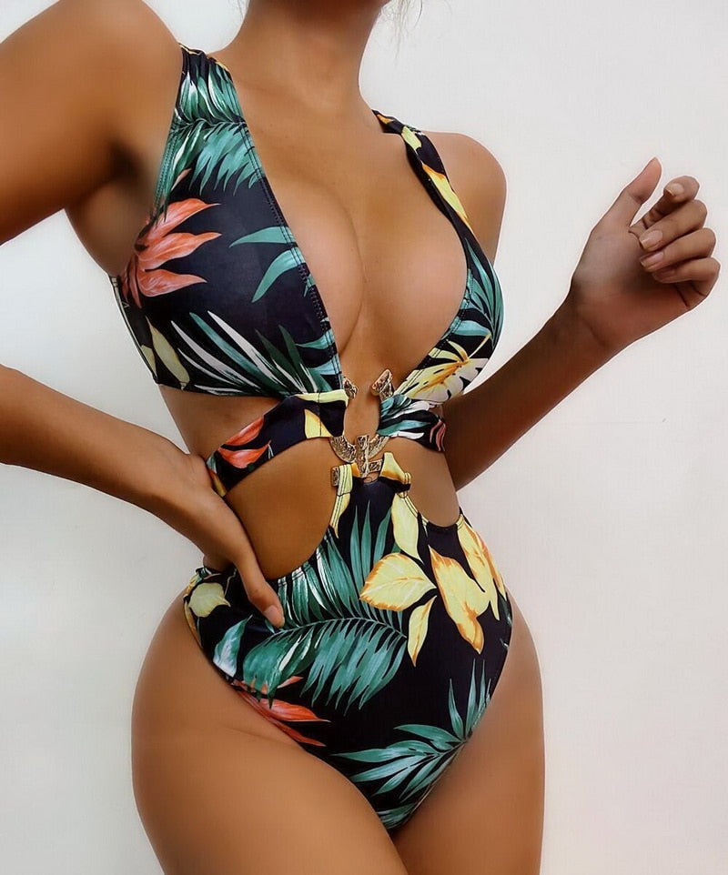 Hollow Out One Piece Swimsuit Floral Swimwear Cut Out Bathing Suit Metal Decor Swimwear Push Up Bodysuit Beachwear The Clothing Company Sydney