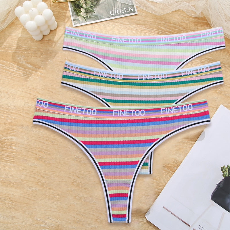 3 Pack Cotton Mix Seamless G-string Colorful Striped Lingerie Panties S-XL Thongs Female Letter Waist Underwear Briefs The Clothing Company Sydney