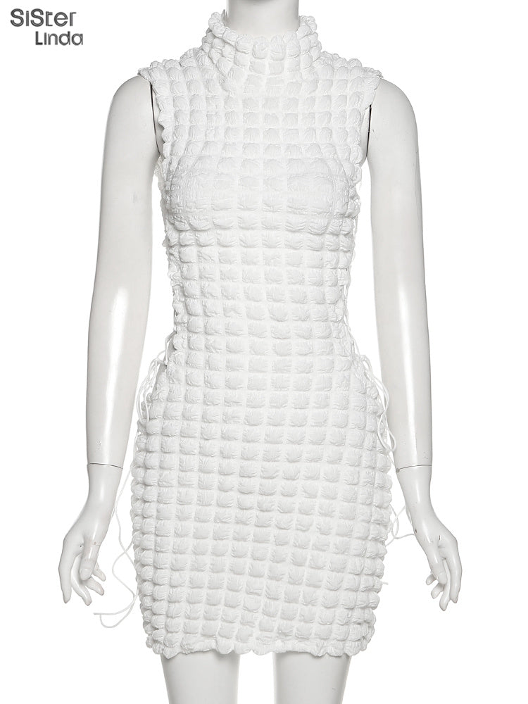 Stacked Plaid Bandage Hollow Y2K Dress Sleeveless Turtleneck String Bodycon Party Clubwear Outfits The Clothing Company Sydney