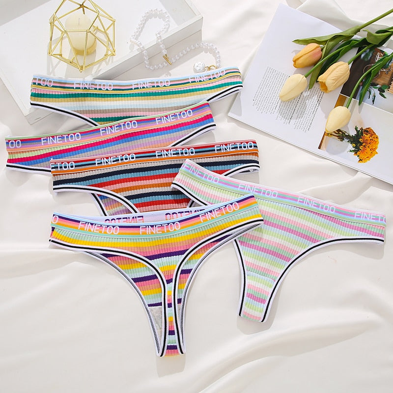 3 Pack Cotton Mix Seamless G-string Colorful Striped Lingerie