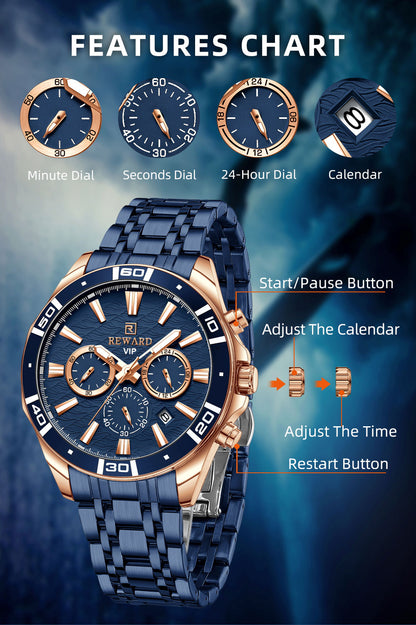 Mens Watch Waterproof Sport Wristwatch for Men Stainless Steel Business Quartz Watches Clock Gift for Father Birthday The Clothing Company Sydney