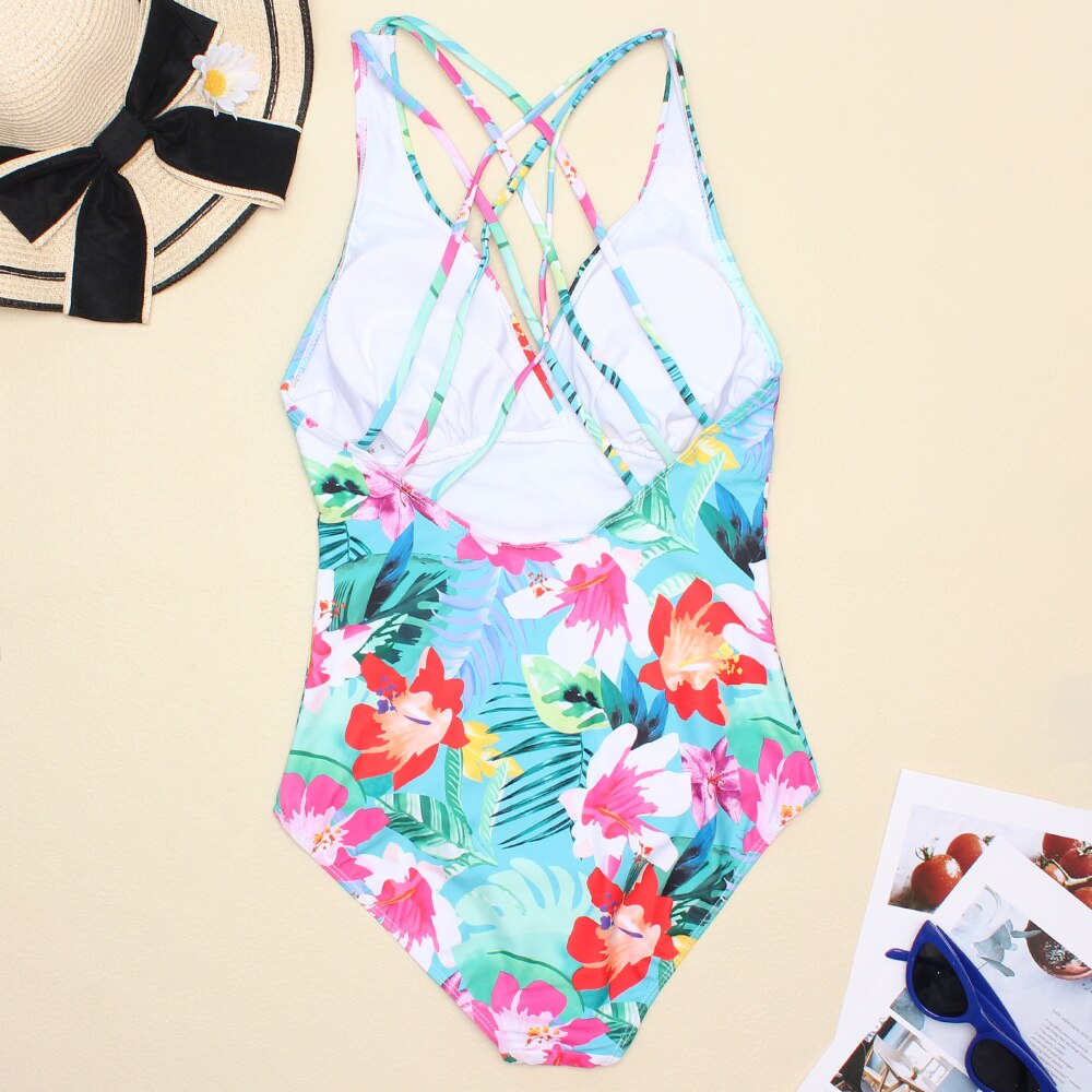 Women's Printed One Piece Swimwear Backless Swimsuit V Neck Summer Beach Wear Bathing Suit The Clothing Company Sydney