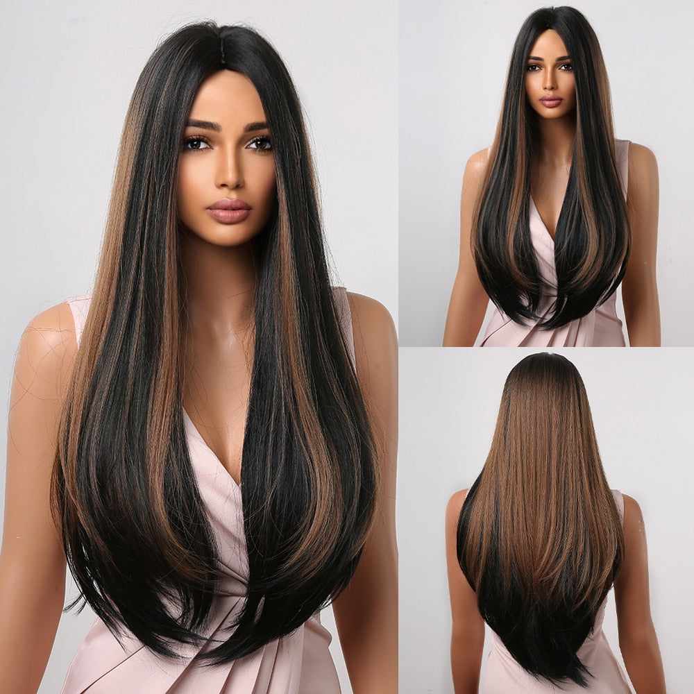 Long Straight Blonde Layered Synthetic Wigs Brown Balayage Ombre Wigs With Bang Cosplay Costume Heat Resistant Wigs The Clothing Company Sydney