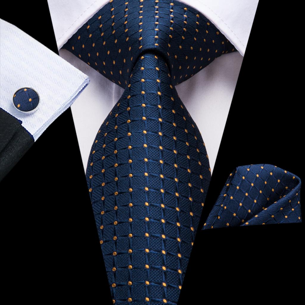 Business Tie for Men Silk Blue Tie Dots Necktie Set Plaid Cufflinks for Wedding Business Tie 150cm The Clothing Company Sydney