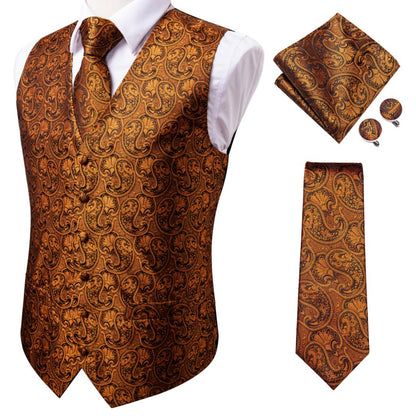4Piece Mens Vest for Suit Luxury Paisley Floral Plaid Suit Silk Vest and Tie Set Blue Gold Red Sliver Wedding Vest The Clothing Company Sydney