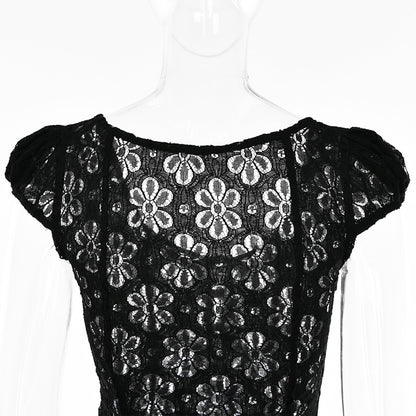 Square Neck Black White Mini Summer High Waist Short Sleeve Beachwear Bodycon Hollow Out Sundress Dress The Clothing Company Sydney