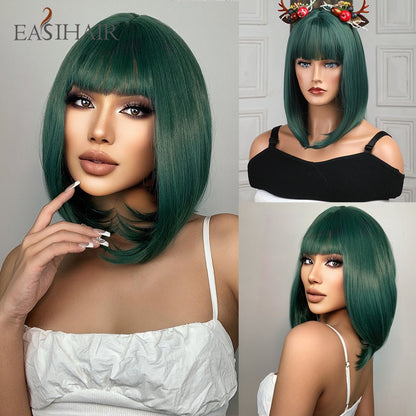 Short Straight Bob Wigs with Bang Golden Brown Natural Synthetic Hair for Women Daily Cosplay Heat Resistant Fiber Wigs The Clothing Company Sydney
