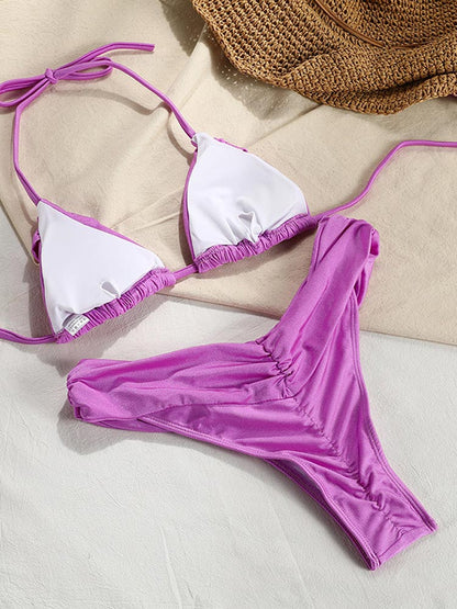 Pleated Bikinis Swimsuit Triangle Bikini Set Swimwear Halter Bathing Suits Bandage Beachwear The Clothing Company Sydney