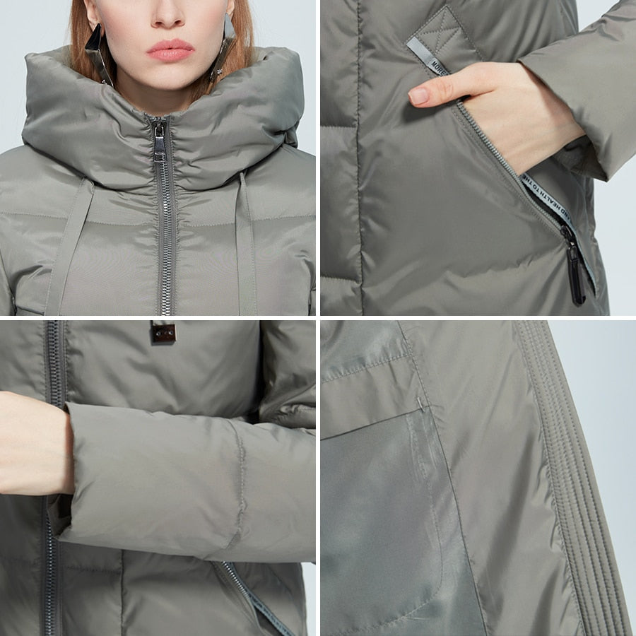Winter Jacket Women's Stand Collar Hooded Cold Protection Windproof Lady Coat Big Pocket Mid-Length Parka The Clothing Company Sydney