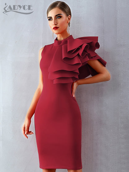 Summer Wine Red Celebrity Evening Runway Party Dress Sleeveless Ruffles Bodycon Midi Night Club Dress The Clothing Company Sydney