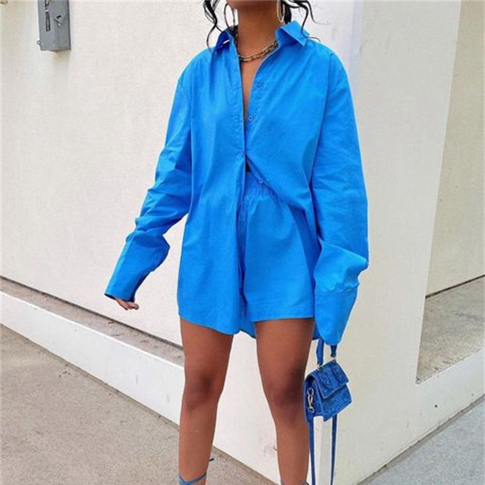 Women's Tracksuits Shirt With Mini Shorts Cotton Two Pieces Sets Fashion Clothing Outfits Blouse Set The Clothing Company Sydney