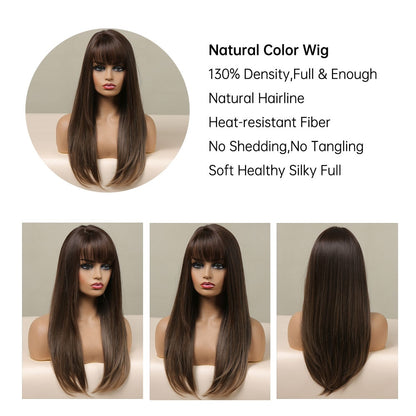 Brown Straight Synthetic Wigs with Bangs Natural Layered Hair Wigs for Women Daily Cosplay Party Heat Resistant Wigs The Clothing Company Sydney