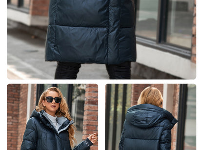 Women's down Jacket Long Classic zipper design Big Pocket Stand Collar Hooded Slim coat Women Parkas The Clothing Company Sydney