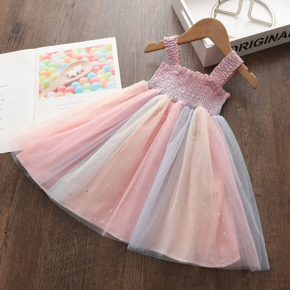 Kids Dresses for Girls Sleeveless Dress Sequined Party Costume Mesh Summer Puffy Rainbow Children Dress The Clothing Company Sydney