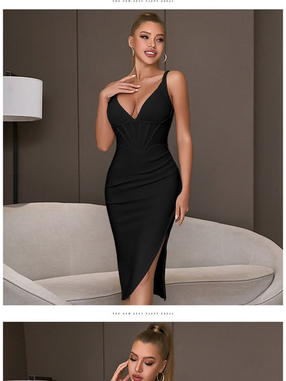Spaghetti Strap Bodycon Bandage Dress Summer V Neck Club Elegant Outwear Celebrity Runway Party Dress The Clothing Company Sydney