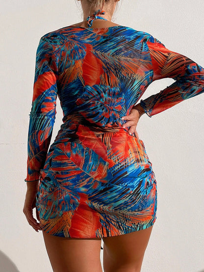 Slit Cuff Plunge Neck Three Piece Bikini Set with Cover Up Plain Swimsuit Women Swimwear Summer Beach Bathing Suit The Clothing Company Sydney