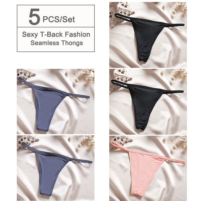 5 Pack Women Seamless G-String Underwear Panties Low Waist Girl T-back Panty Soft Thin Strap Thong Lingerie The Clothing Company Sydney