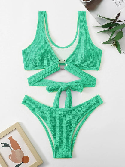Metal Ring Textured Bikini Swimsuit Swimwear Push Up Bikini Set Bather Bathing Suit Beach Wear Bandage Bikini Set The Clothing Company Sydney