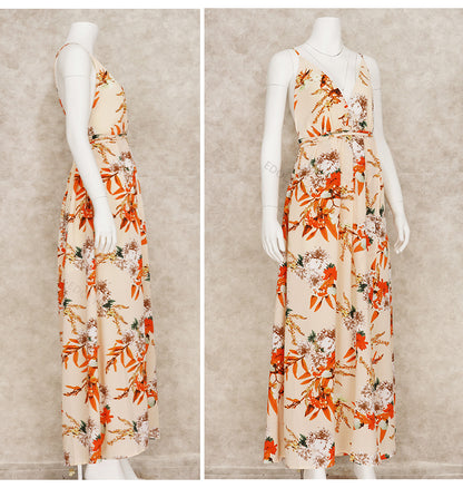 Elegant Ladies Print Spaghetti Strap Beach Holiday High Waist A-line Dress Casual Summer Split Dress The Clothing Company Sydney