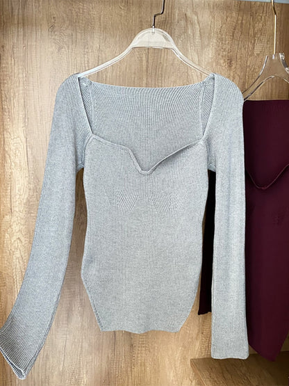 Square Collar Long Sleeve Knitted Pullover Spring Autumn Sweater Winter Top Jumper The Clothing Company Sydney