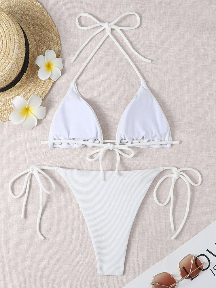 Ribbed Bikini Swimsuit Swimwear Bandage Halter Bikini Set Push Up Bathing Suit Swimming Suit The Clothing Company Sydney