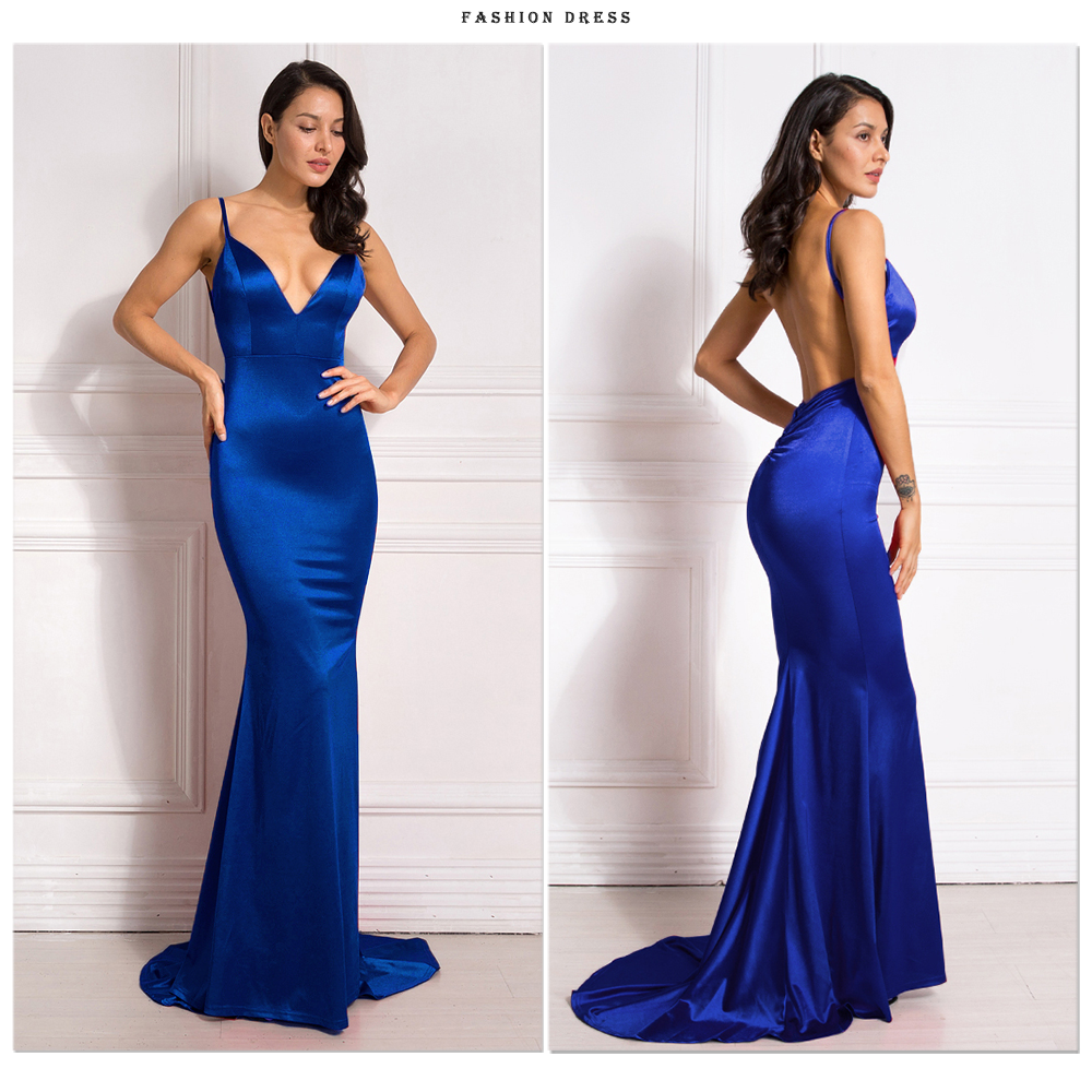 Backless Satin Evening Gown Strappy Deep V Neck Floor Length Prom Padded Stretch Formal Cocktail Wedding Party Dresses The Clothing Company Sydney