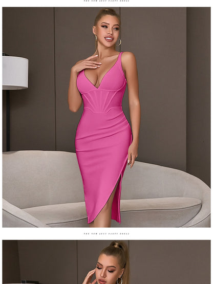 Spaghetti Strap Bodycon Bandage Dress Summer V Neck Club Elegant Outwear Celebrity Runway Party Dress The Clothing Company Sydney