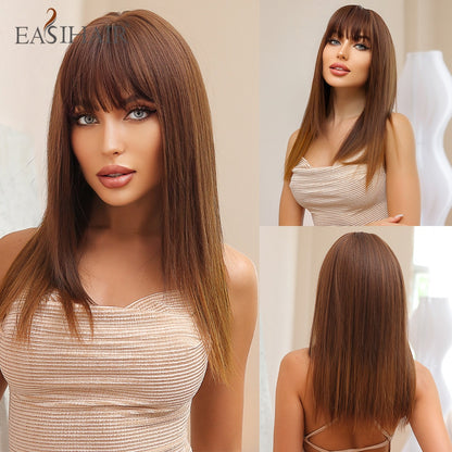 Brown Straight Synthetic Wigs with Bangs Natural Layered Hair Wigs for Women Daily Cosplay Party Heat Resistant Wigs The Clothing Company Sydney