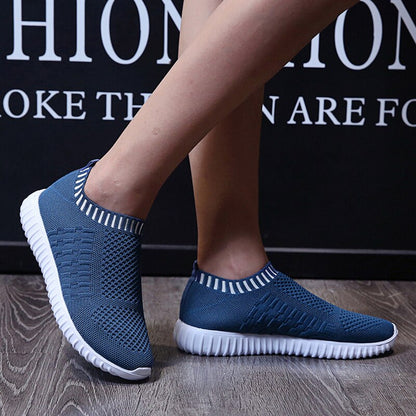 Breathable Mesh Sneakers Summer Slip on Soft Bottom Running Shoes Woman Plus Size Elastic Knit Casual Flats The Clothing Company Sydney