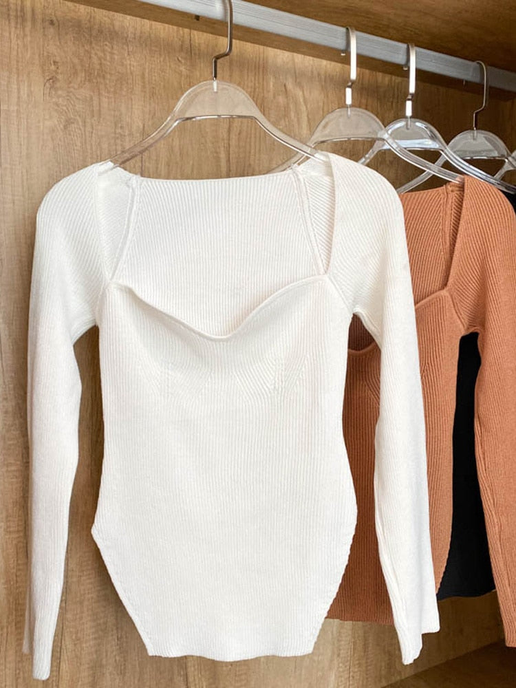 Square Collar Long Sleeve Knitted Pullover Spring Autumn Sweater Winter Top Jumper The Clothing Company Sydney