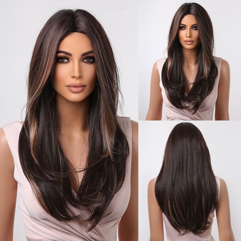 Long Straight Blonde Layered Synthetic Wigs Brown Balayage Ombre Wigs With Bang Cosplay Costume Heat Resistant Wigs The Clothing Company Sydney